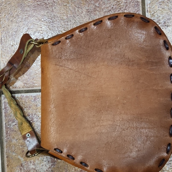 Vintage Leather Hobo Purse With Mushroom Accent - Picture 2 of 5
